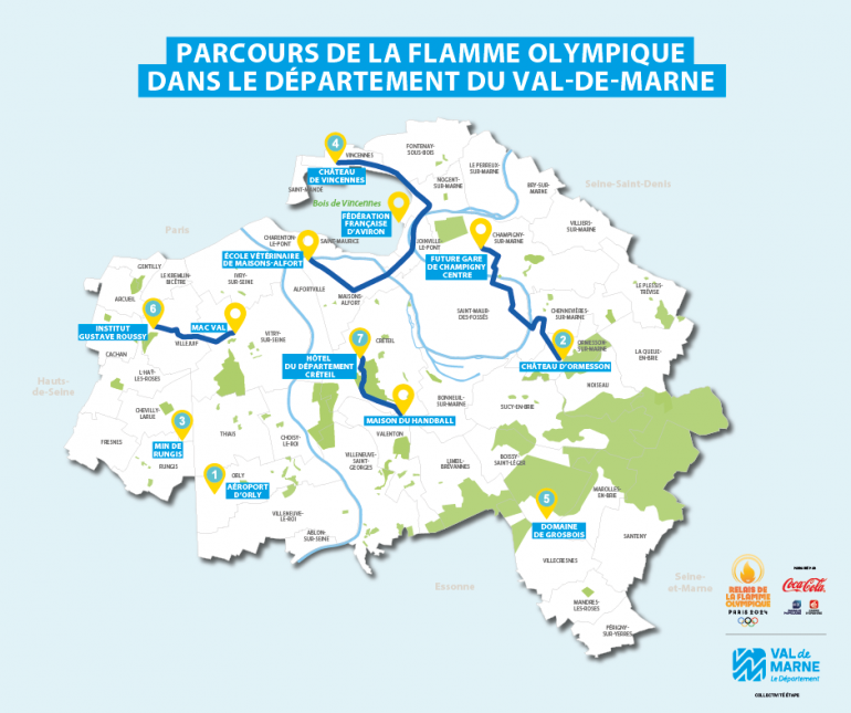 Carte du parcours de la flamme olympique en Val-de-Marne (c) CD94