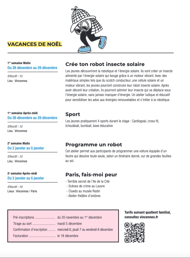Programme vacances de noël