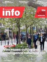 C'est la couverture du magazine municipal « Vincennes Info » n°836 d'octobre 2026, consacrée au changement climatique et à l'intelligence naturelle de la ville.