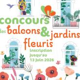 concours des balcons et jardins fleuris 2026 - visuel représentant des fleurs, jardins, fenêtres et balcons 