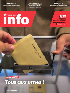 Couverture du vincennes info avec une main qui met une enveloppe dans une urne