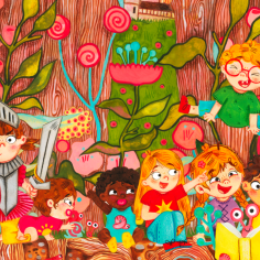 Dessins avec des enfants heureux