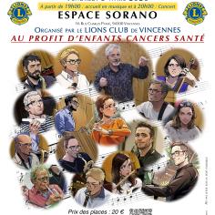 on y voit dans des bulles d'illustration des musiciens jouant de différents instruments