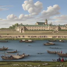 illustration de Conflans et de son fleuve avec des petits bateaux