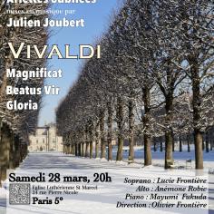 affiche du concert Vivaldi-Verlaine qui montre un chemin d'arbre enneigé 
