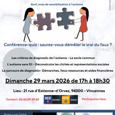 Affiche de la conférence on y voit deux personnages tenant des pièces de puzzle