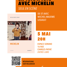 affiche en orange ou on voit une couverture de livre