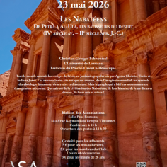 affiche de la conférence, en fond une photo de bâtiments anciens