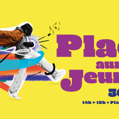 affiche avec un fond jaune et un jeune qui break dance