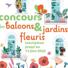 concours des balcons et jardins fleuris 2026 - visuel représentant des fleurs, jardins, fenêtres et balcons 