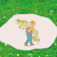 une illustration d'un vieil homme qui tient un sac avec des herbes