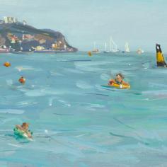 Plage mer été gens gouache peinture.