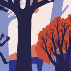 illustration d'une forêt et avec un garçon déguisé en animal