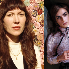 Un montage de deux femmes brunes qui regardent toutes deux la caméra