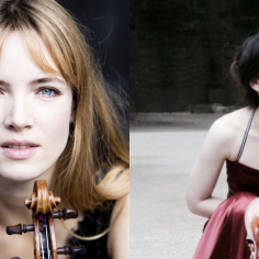 Deux artistes sur deux photos différentes tiennent des instruments à vents