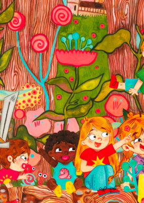 Dessins avec des enfants heureux