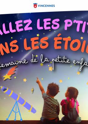 on y voit deux enfants contemplant le ciel dans lequel il y a des étoiles