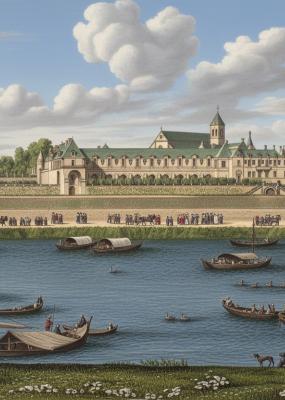 illustration de Conflans et de son fleuve avec des petits bateaux