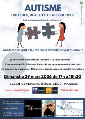 Affiche de la conférence on y voit deux personnages tenant des pièces de puzzle