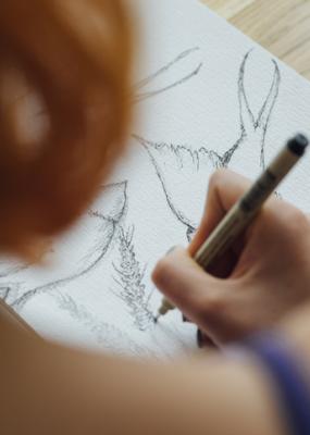 On voit de dos une personne qui dessine