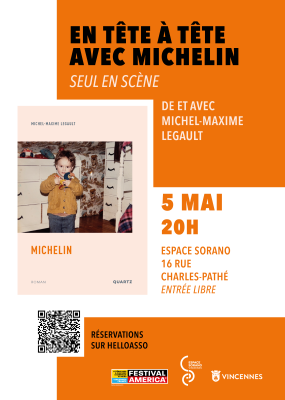 affiche en orange ou on voit une couverture de livre