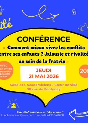 affiche en bleu avec une grosse bulle de parole jaune