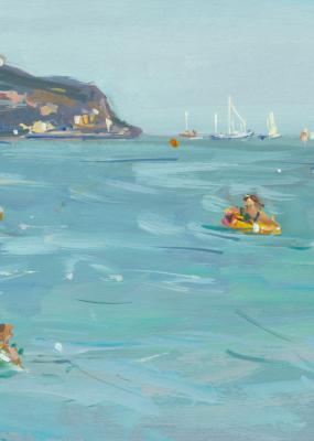 Plage mer été gens gouache peinture.