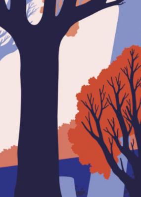 illustration d'une forêt et avec un garçon déguisé en animal