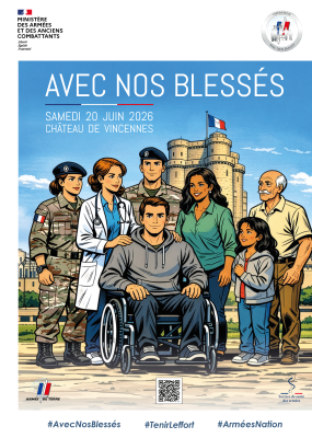 On y voit des personnages illustrés devant la château