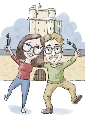 Illustration deux deux personnes tenant des pinceaux devant le Château de Vincennes