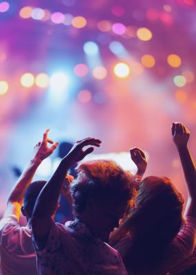 on y voit des gens de dos qui s'amusent dans un festival