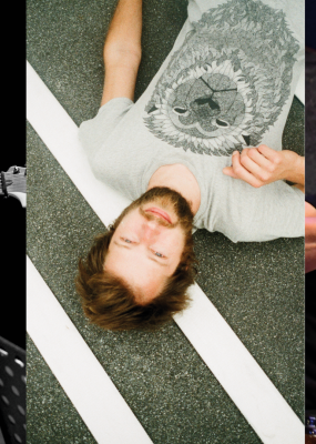 Collage de trois photos d'artistes jouant des instruments de musique