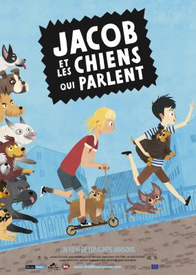 affiche officielle du fil ou ont voit deux personnages fuir des chiens qui parlent