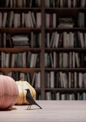La chambre de l’assistant avec bibliothèque, vieux livres, citrouilles, potion, et les choses effrayantes