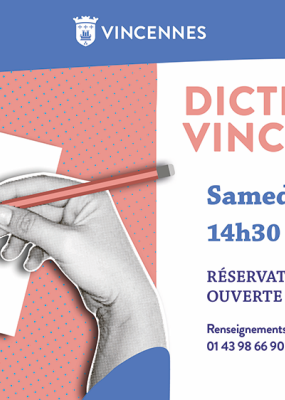 Affiche de la Dictée Vincennoise du samedi 7 novembre 2026 à 14h30 à l'Hôtel de ville de Vincennes.