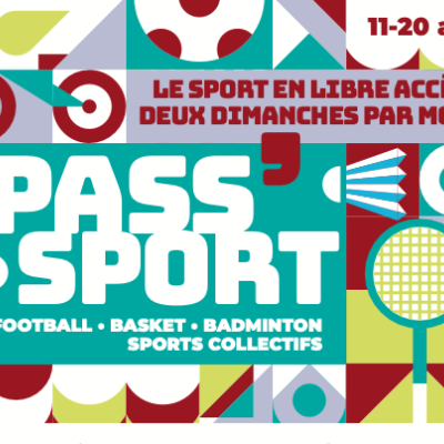 le mot Pass'sport est écrit en mode graphique et on y aperçoit des outils de sport