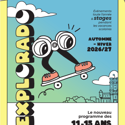 Illustration d'un bonhomme oeil sur un skateboard