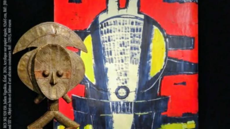 affiche officielle exposition on y voit une statue africaine