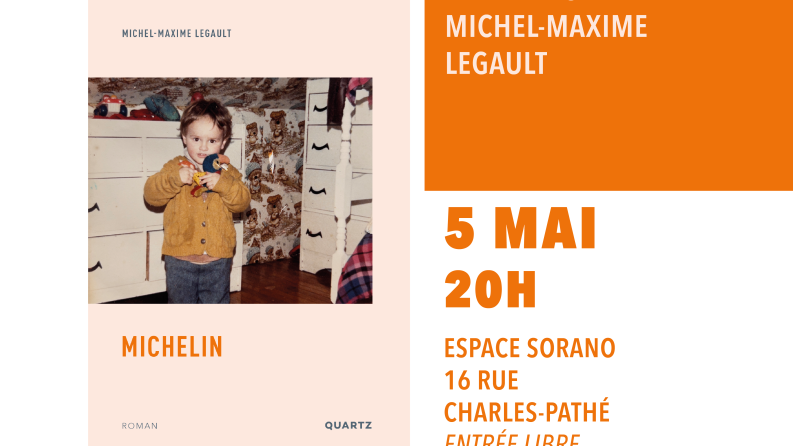 affiche en orange ou on voit une couverture de livre