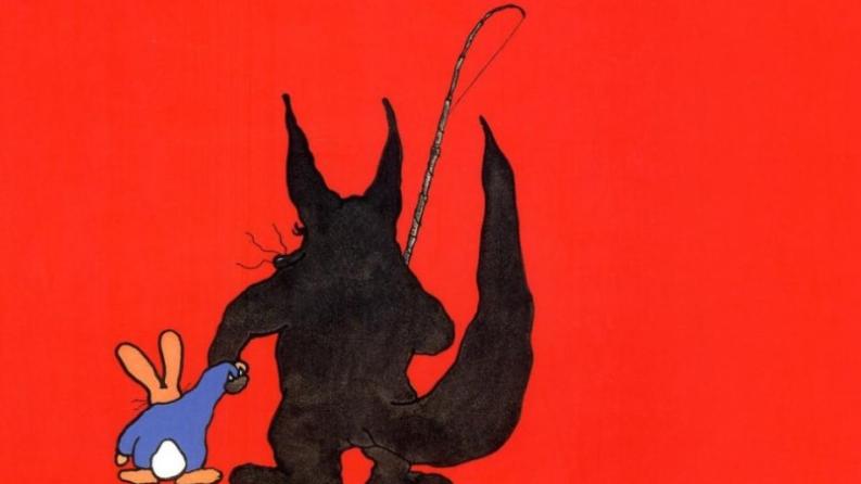 dessin animé d'un renard tenant la main d'un lapin