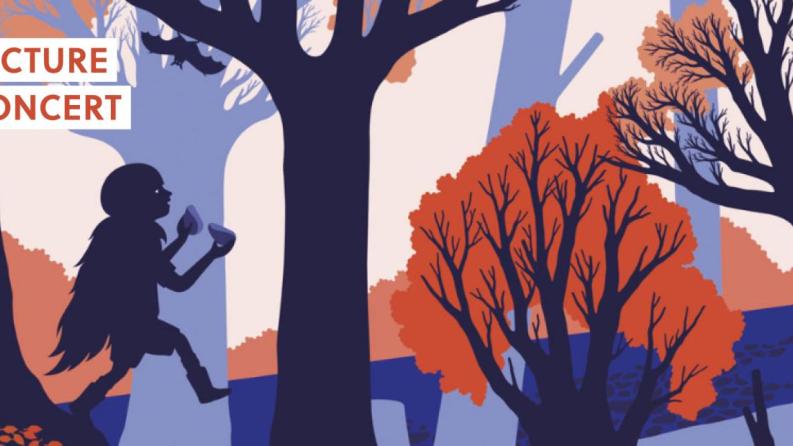 illustration d'une forêt et avec un garçon déguisé en animal