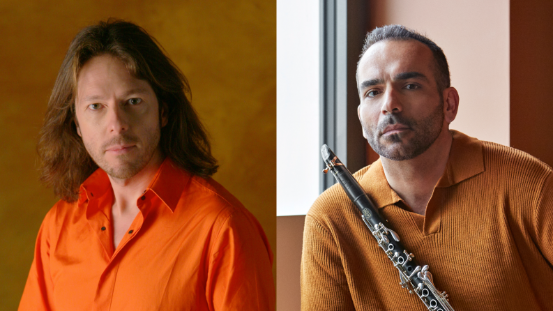 collage de deux photos de musiciens qui regardent la caméra