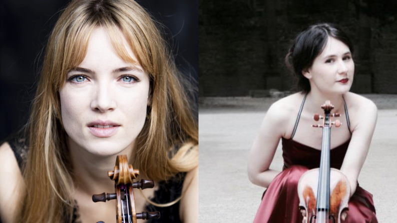 Deux artistes sur deux photos différentes tiennent des instruments à vents