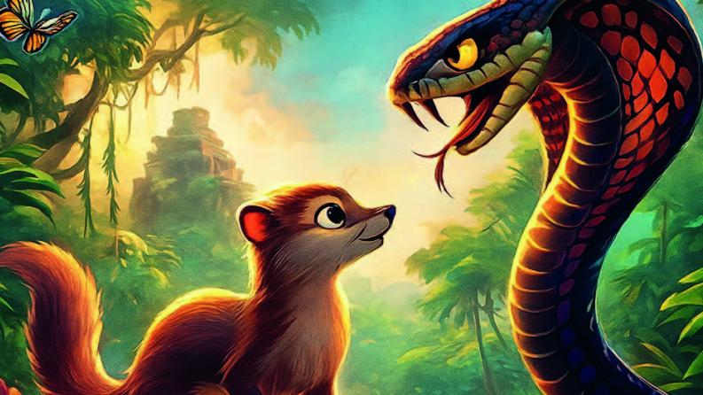Animation d'une mangouste et d'un serpent dans la jungle