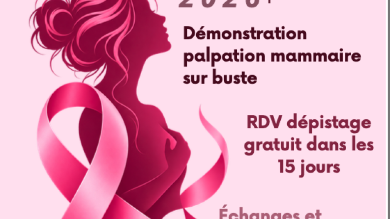 Affiche de la journée Octobre Rose 2026 de sensibilisation et de dépistage du cancer du sein au HNIA Bégin.